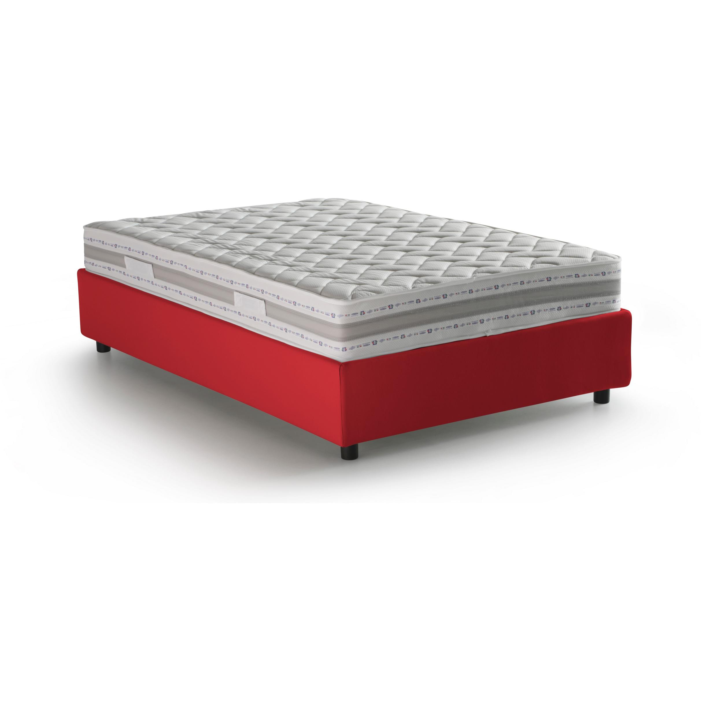 Letto piazza e mezza Rebecca, Letto contenitore con rivestimento in tessuto, 100% Made in Italy, Apertura frontale, con materasso Cm 120x200 incluso, Rosso