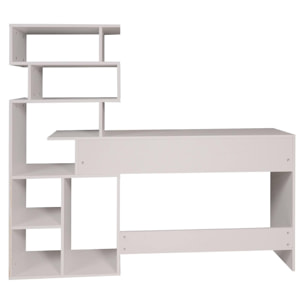 Scrivania con libreria alta moderna, Consolle con scaffali portaoggetti, Tavolo da studio per cameretta, cm 160x40xh135, colore Bianco