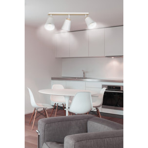 Faretto a soffitto ATLAS in acciaio bianco e legno naturale