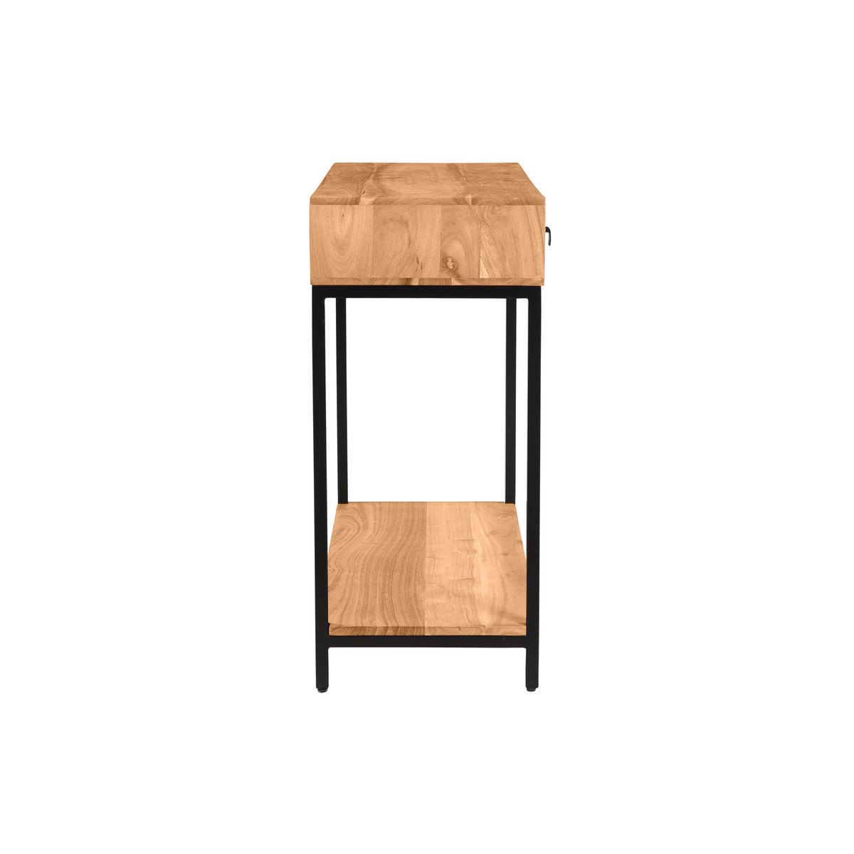 Console avec rangements 2 tiroirs en bois massif et métal noir L80 cm AXELLE