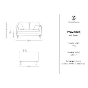 Canapé ''Provence'' 2 places en velours gris clair