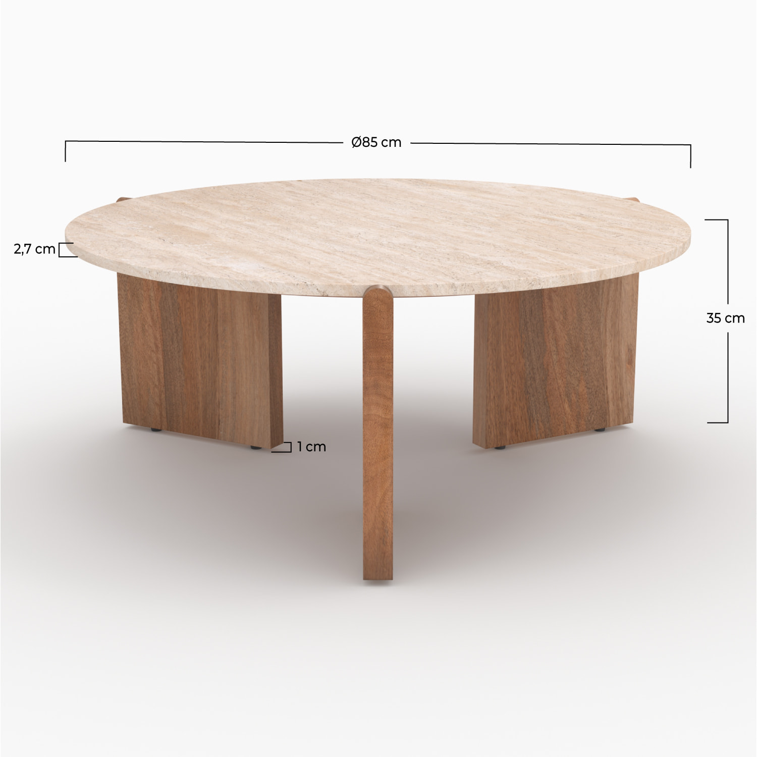 Table basse en travertin et bois D85 cm - Sierra