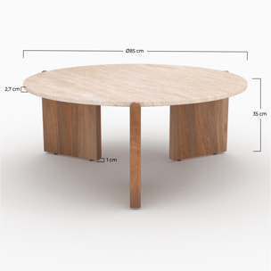Table basse en travertin et bois D85 cm - Sierra