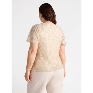 Fiorella Rubino - T-shirt in jersey ricamato - Oro