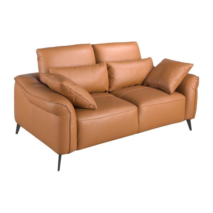 Sofá Angel Cerdá de 2 plazas tapizado en piel de origen vacuno en marrón patas de acero inoxidable en epoxi negro 170x107x105cm