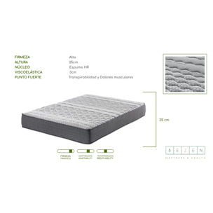 Colchón viscoelástico 25 Cm Fitness Sport Termorregulable - MÃ¡xima Relajacion Y Confort