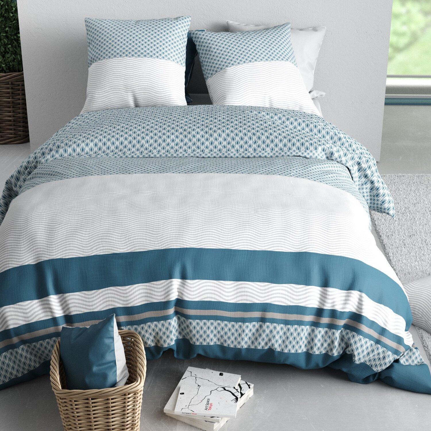 Parure housse de couette imprimé 100% coton - nocturne