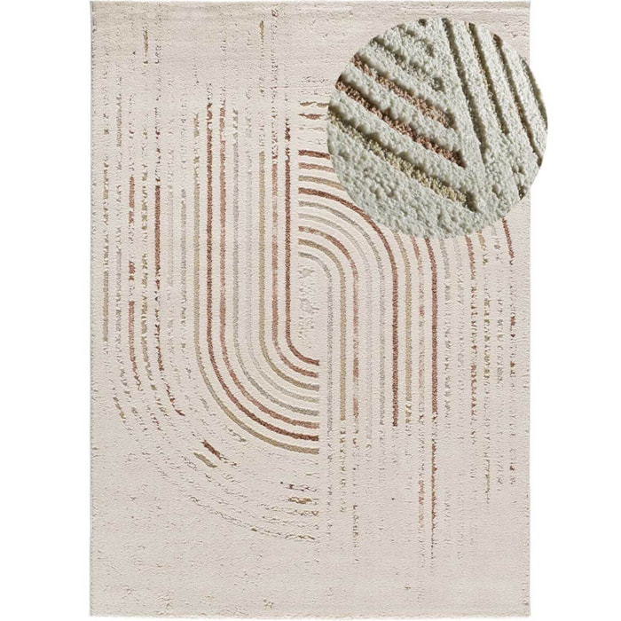 CANDELA Alfombra pelo corto geométrica con relieve crema y terracota, varias medidas disponibles