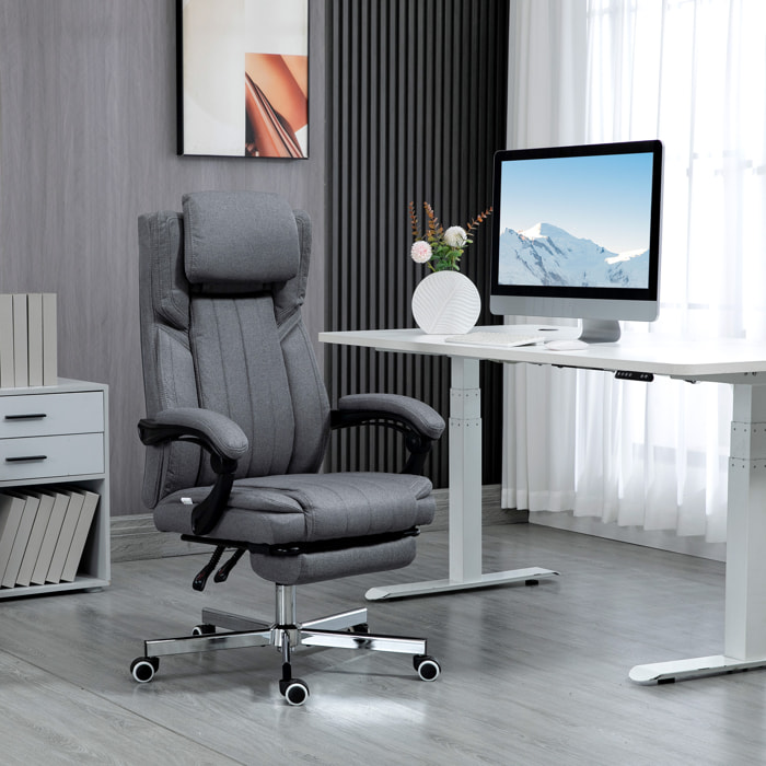 Fauteuil de bureau manager grand confort repose-pied dossier inclinable accoudoirs tétière rembourrés tissu gris