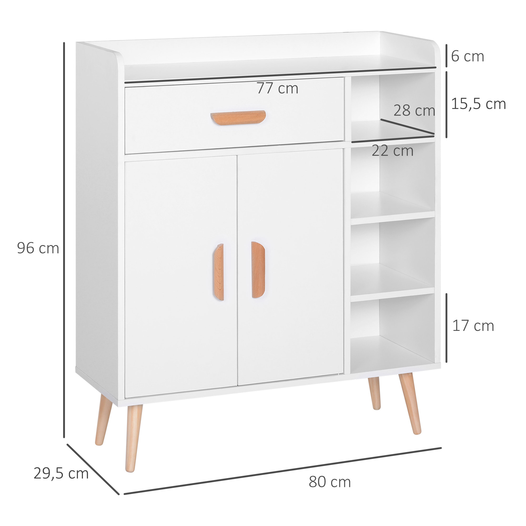 Aparador Buffet Multiusos para Comedor 80x29,5x96cm Blanco