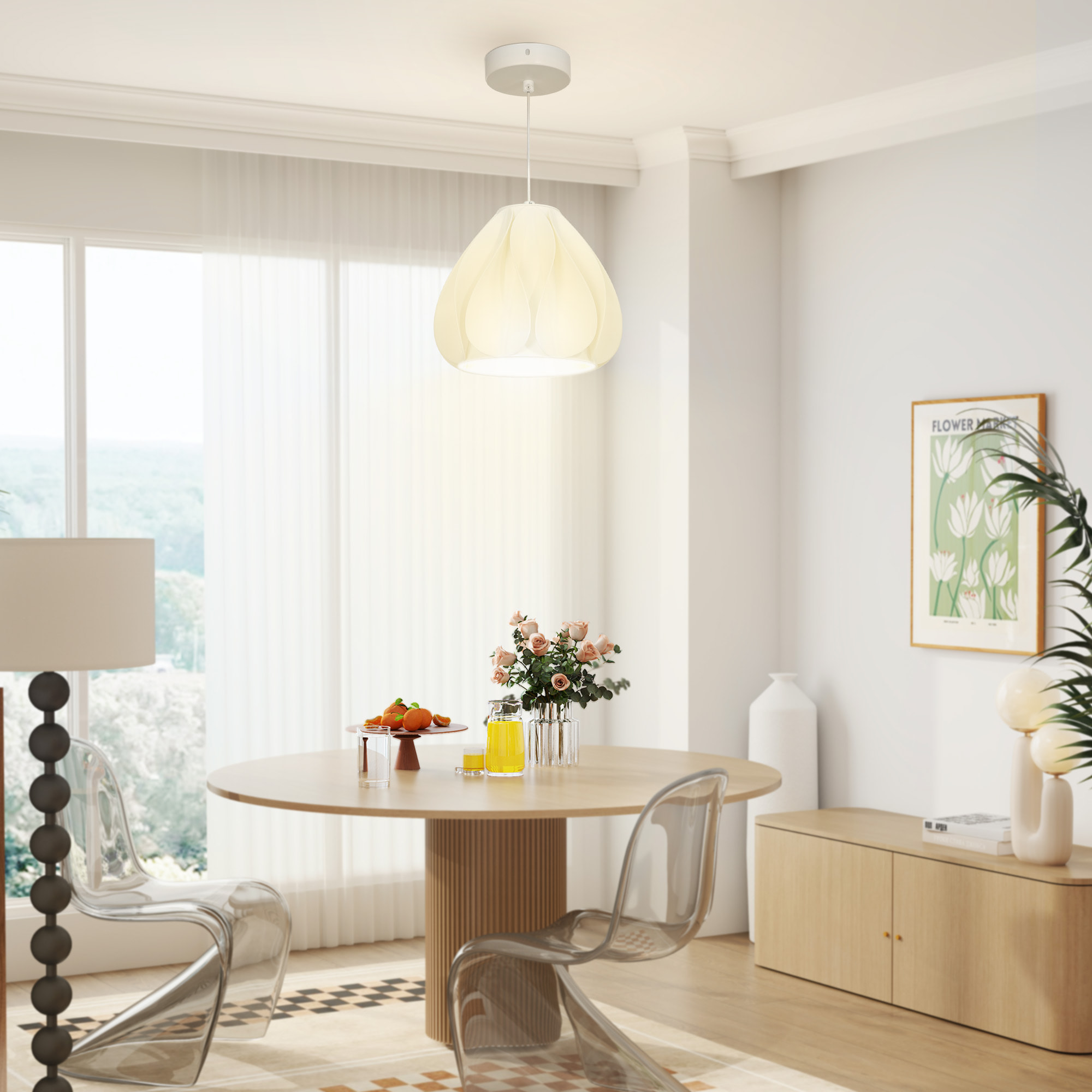 Lámpara Colgante Moderna Lámpara de Techo E27 con Pantalla de Impresión 3D Iluminación para Comedor Cocina Salón Bar Restaurante Blanco