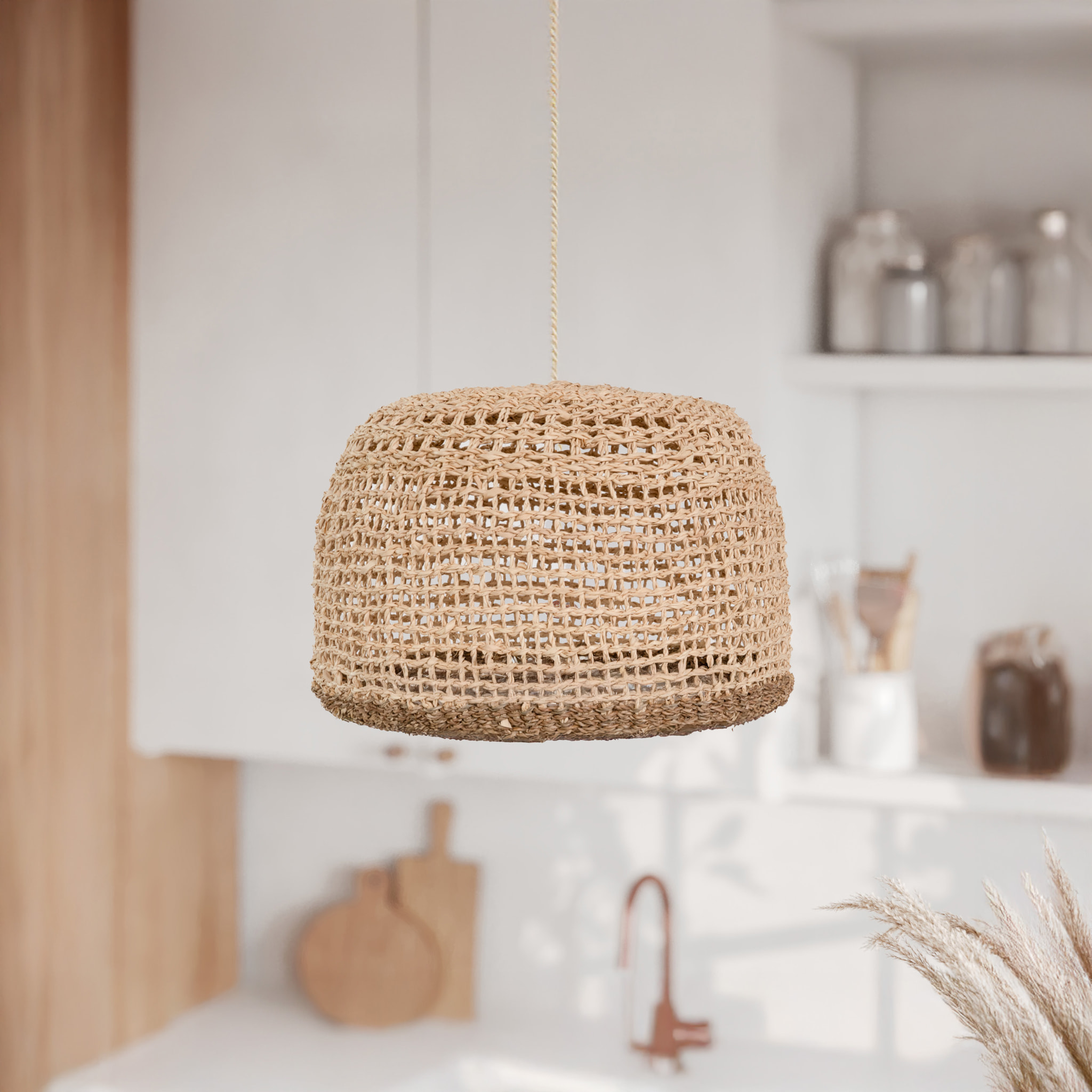 Abat-jour en feuille de palmier et posidonie ∅ 50cm - Biga