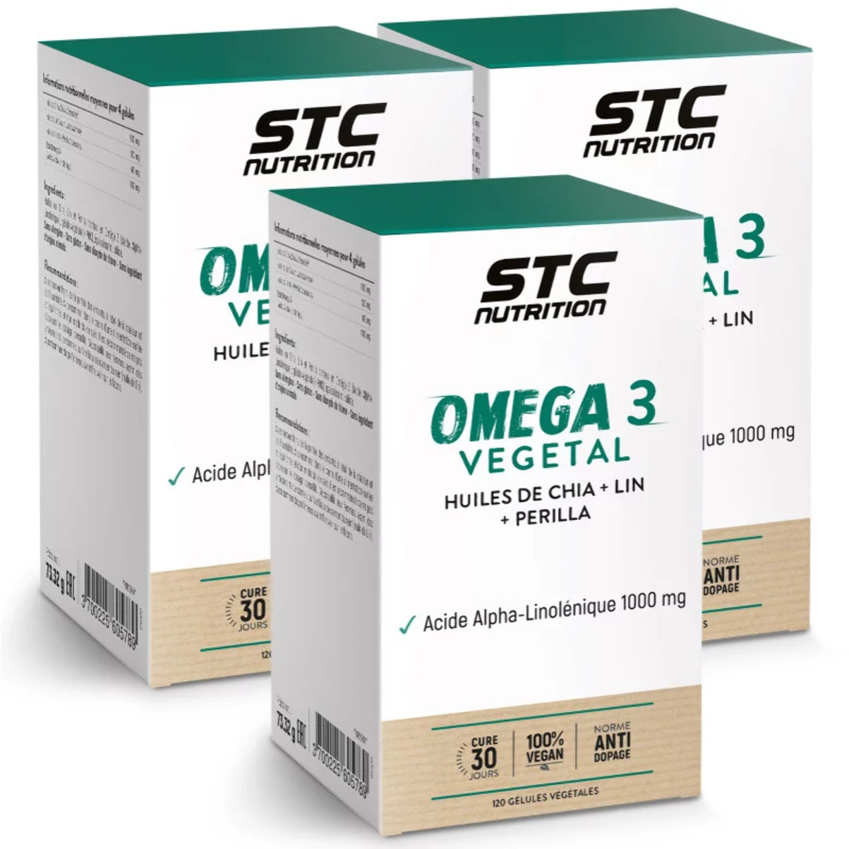 Omega 3 vegetal - Complément Alimentaire aux Huiles Végétales de Lin, Chia & Perilla - Source d'Acides Gras Essentiels Végétaux - Soutien du Fonctionnement Cardio-Vasculaire - Lot de 3