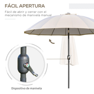 Sombrilla de Jardín Ø250x240 cm con Manivela Parasol Exterior con Mecanismo de Inclinación y Poste Desmontable de Metal para Terraza Piscina Patio Crema