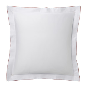 Taie d'oreiller tricolore en satin de coton avec bande appliquée, MARCEAU, Blanc Neige/Bleu Marine