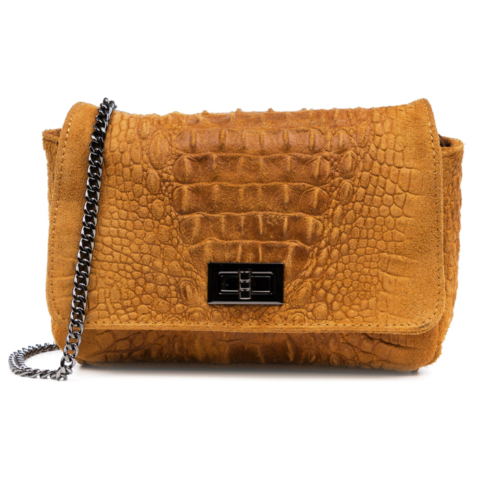 Monteriggioni Bolso bandolera Mujer.Piel auténtica Gamuza Grabado Cocodrilo