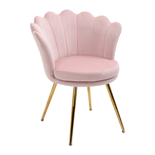 Chaise coquillage chaise design pieds métal dorés effilés velours rose poudré