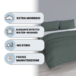PARURE COPRIPIUMINO WATER WASHED, 100% Microfibra, No Stiro - SALVIA