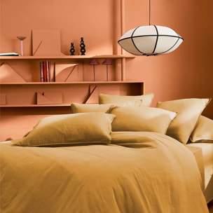 Housse de couette gaze de coton lavé uni jaune Malia curry