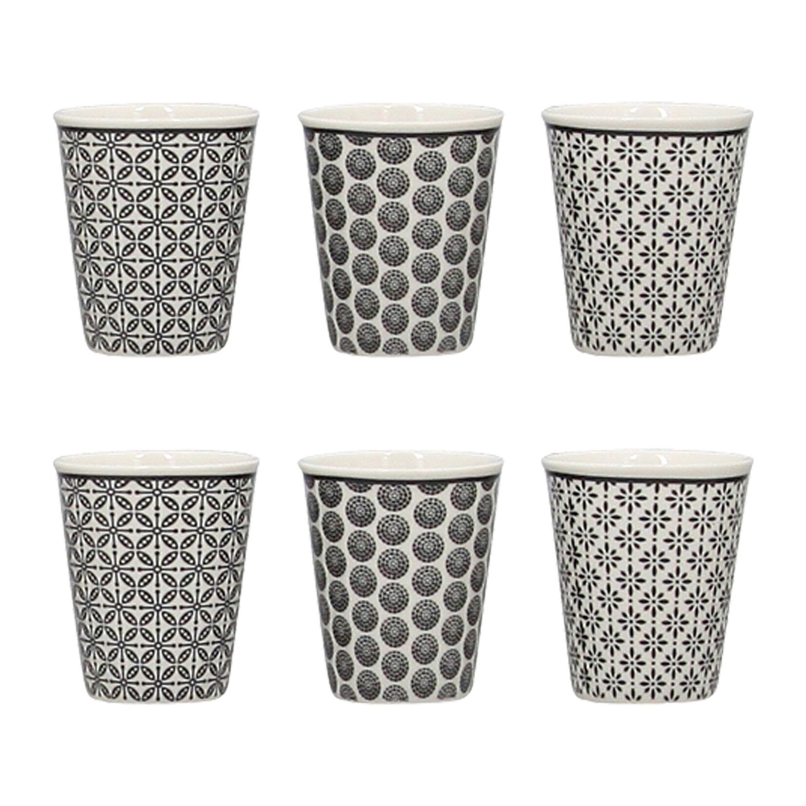 Lot de 6 gobelets café en porcelaine - décors assortis 10cl GRAPHIK