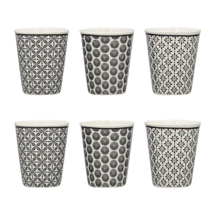 Lot de 6 gobelets café en porcelaine - décors assortis 10cl GRAPHIK