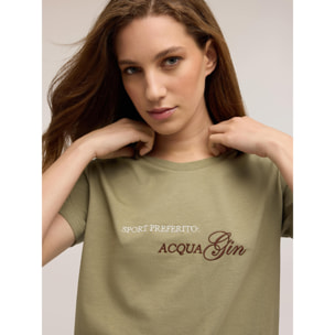 Motivi - T-shirt in jersey con scritta ricamata - Verde militare