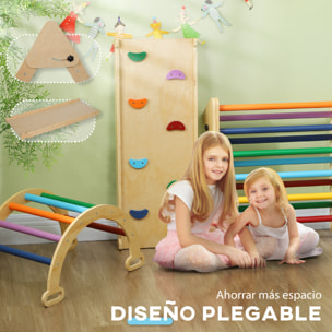 5 en 1 Triángulo de Escalada Montessori con Arco y Rampa, Escalada para Niños de Madera Plegable, para 18-48 Meses, para Deslizarse o Escalar, 178x64,5 cm, Multicolor