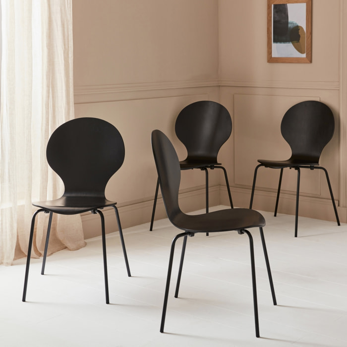 Chaise rétro empilables bois d'hévéa et contreplaqué (lot de 4) NAOMI