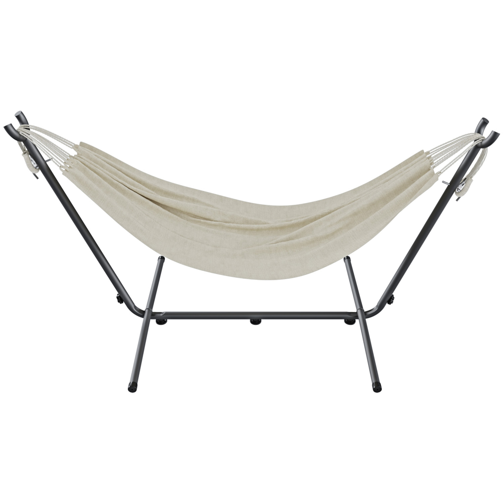 Amaca Da Giardino Con Supporto In Acciaio Portata 200 Kg Regolabile Telo Cotone Resistente Esterno Terrazzo Borsa 265x110x100 Cm Beige