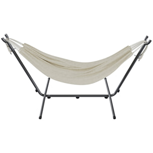 Amaca Da Giardino Con Supporto In Acciaio Portata 200 Kg Regolabile Telo Cotone Resistente Esterno Terrazzo Borsa 265x110x100 Cm Beige