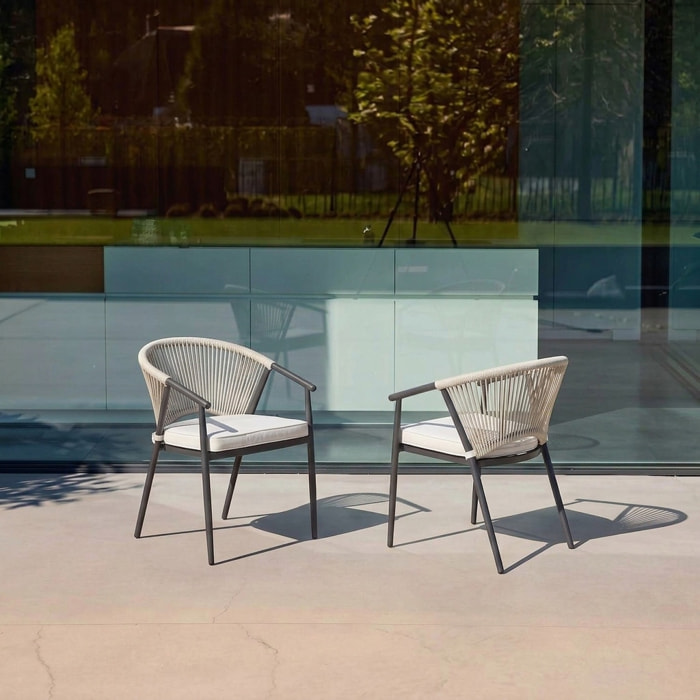 Fauteuil de jardin empilable acier et cordes (lot de 2) LIORA