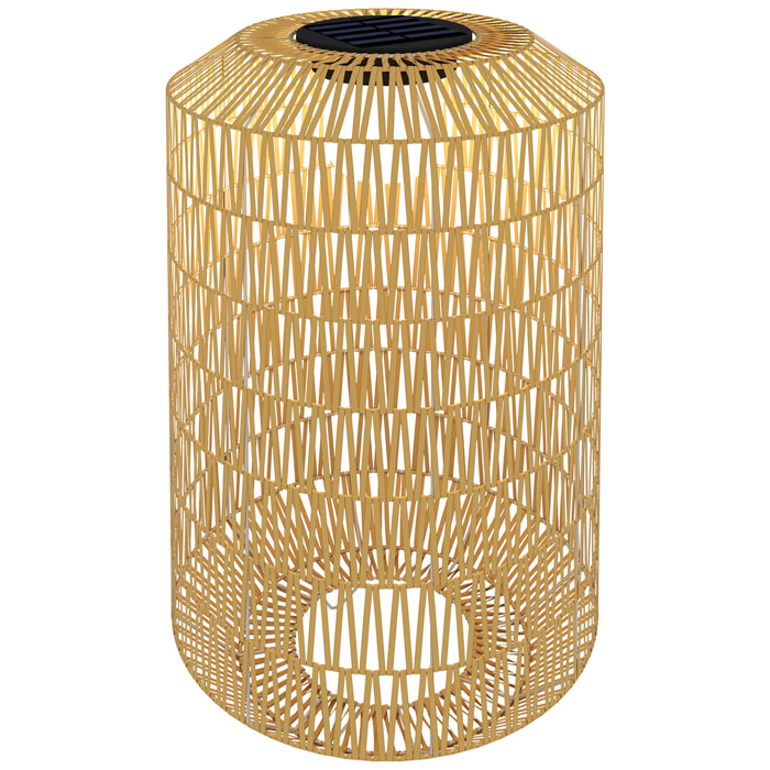 Linterna de Jardín de Ratán Sintético Farola Solar con Luces LED Encendido y Apagado Automático Diseño Bohemio Impermeable para Terraza Balcón Patio Ø30x55 cm Natural
