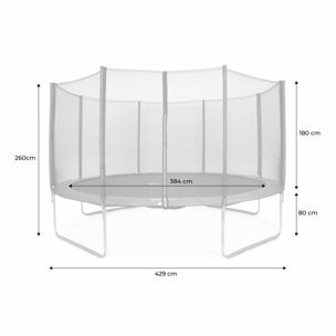 Trampoline 430cm bleu avec filet de protection.  échelle. bâche. filet pour chaussures. kit d'ancrage - Vénus XXL- Trampoline de jardin 430 cm 4m| Qualité PRO|Normes EU