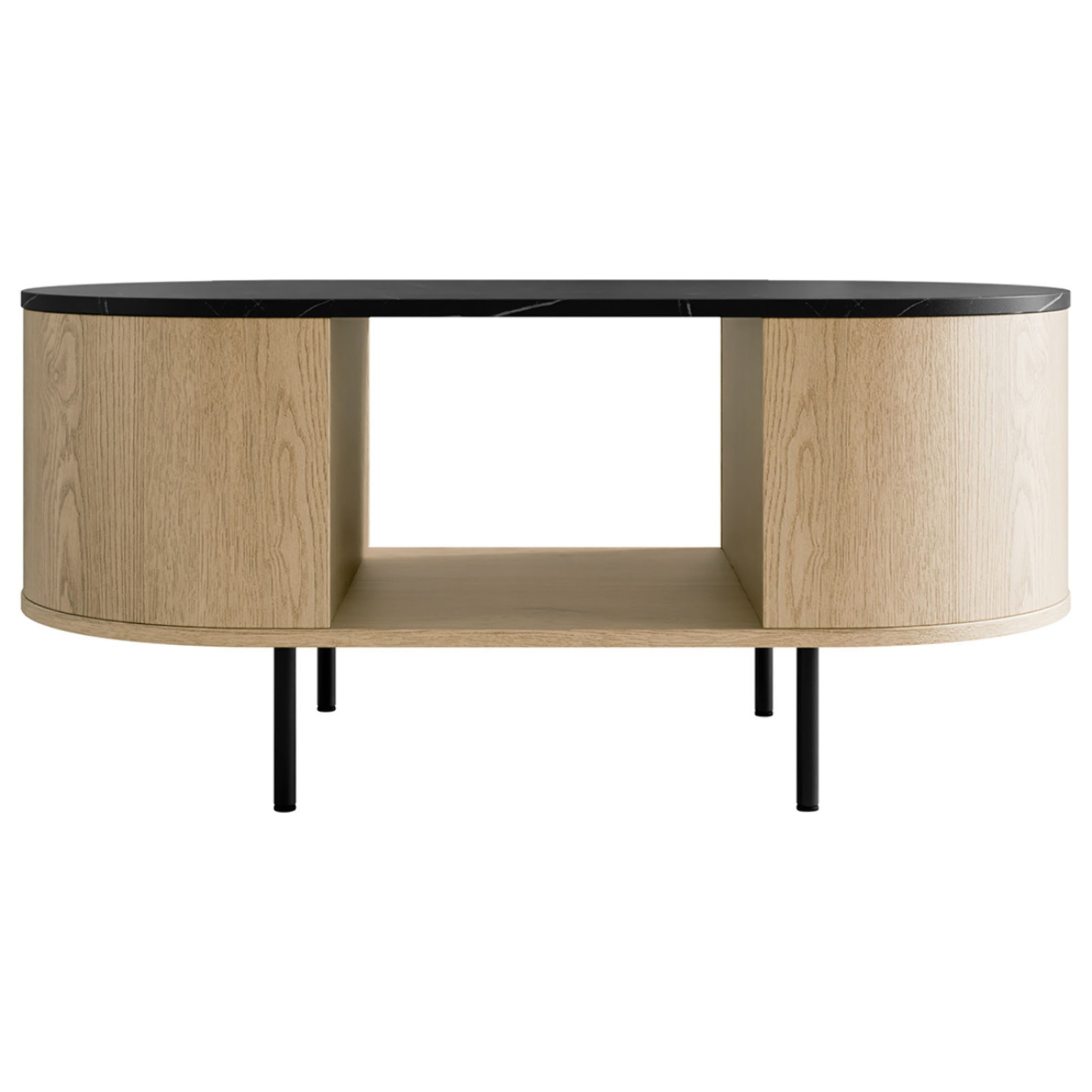 Sansa - table basse 100 cm - 1 niche - plateau effet marbre - Bois / Noir