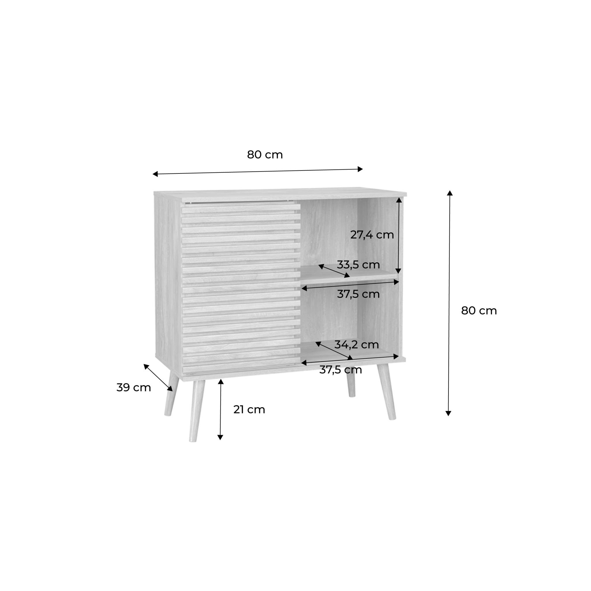 Buffet scandinave décor bois rainuré 1 porte coulissante 80cm MADERE