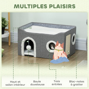 Panier niche grattoir chat 3 en 1 pliable gris