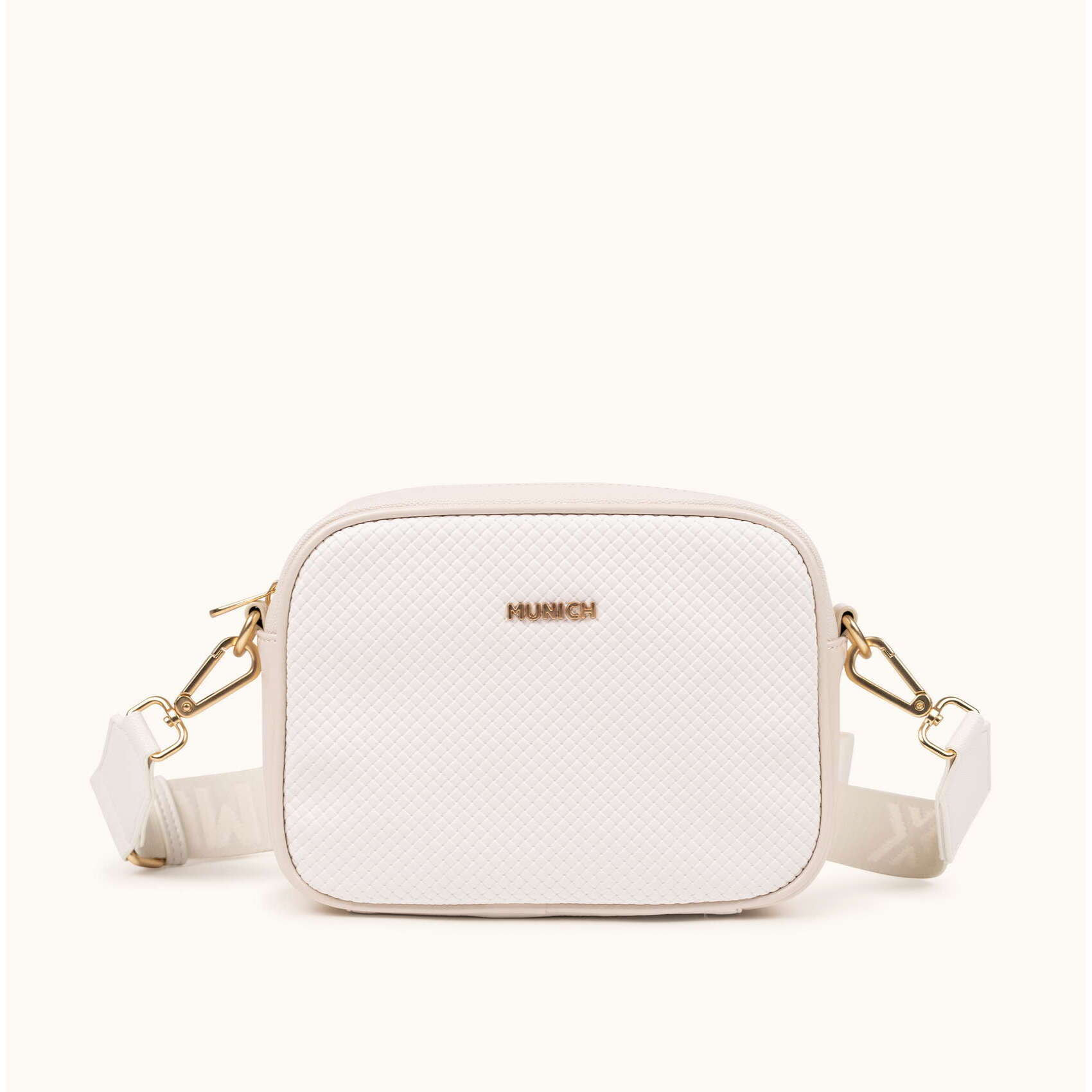 Bandolera Tipo Camera con Textura y Acabado Metálico BLOCK FUN CREAM CROSSBODY CAMERA