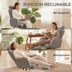 Silla de Escritorio con Reposapiés Tapizada en Borreguito Silla de Oficina con Respaldo Reclinable Reposacabezas Ajustable Respaldo Alto Altura Ajustable Gris Claro