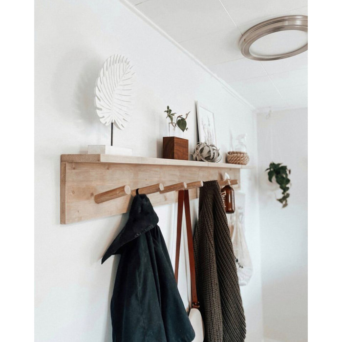 Support mural en bois massif ton naturel 61x10cm Hauteur: 9.5 Longueur: 61 Largeur: 5.5