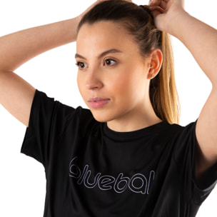 T-SHIRT DA CORSA A MANICHE SOTTILI DA DONNA BLUEBALL NERA CON LOGO NERO