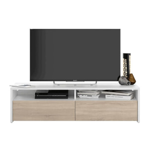 Mueble TV Kioto 2 puertas Blanco Artik (Blanco Mate) - Roble Canadian