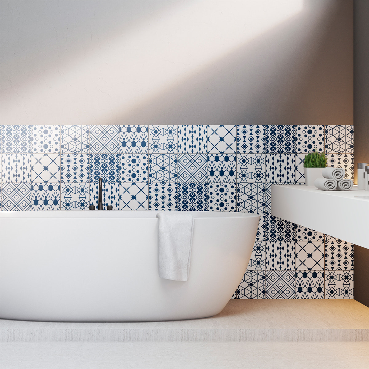 Stickers muraux - Sticker Mural Carrelage adhésif Cuisine Salle de Bain - 9 STICKERS CARREAUX DE CIMENT SCANDINAVE LATHAM