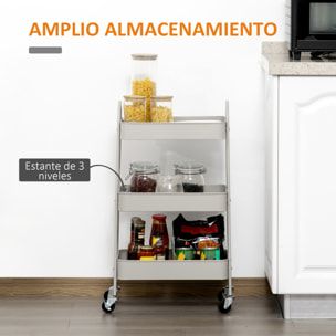 HOMCOM Carrito de Cocina de Acero con Ruedas Carro de Almacenamiento de 3 Niveles y Frenos para Baño Salón Dormitorio Oficina 45x31x79,4 cm Gris