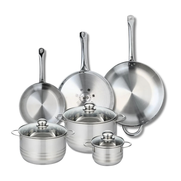 Ensemble de 3 Poêles de cuisson 24, 28 et 32 cm et 3 faitouts 14, 20 et 24 cm Elo Profi Brillant