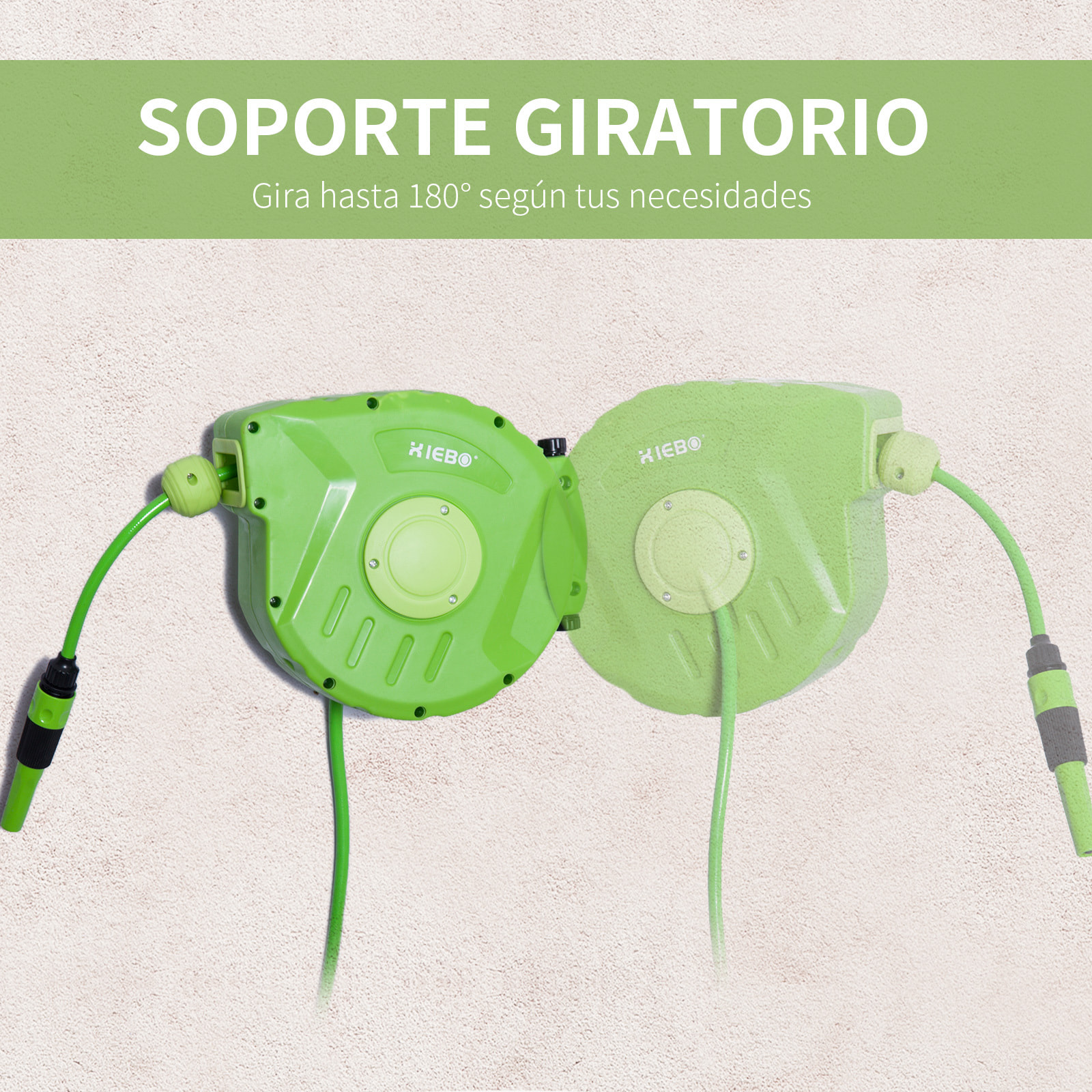 Carrete para Manguera Soporte Mural Portamanguera 10m Roll-up Automá¡tico Jardín