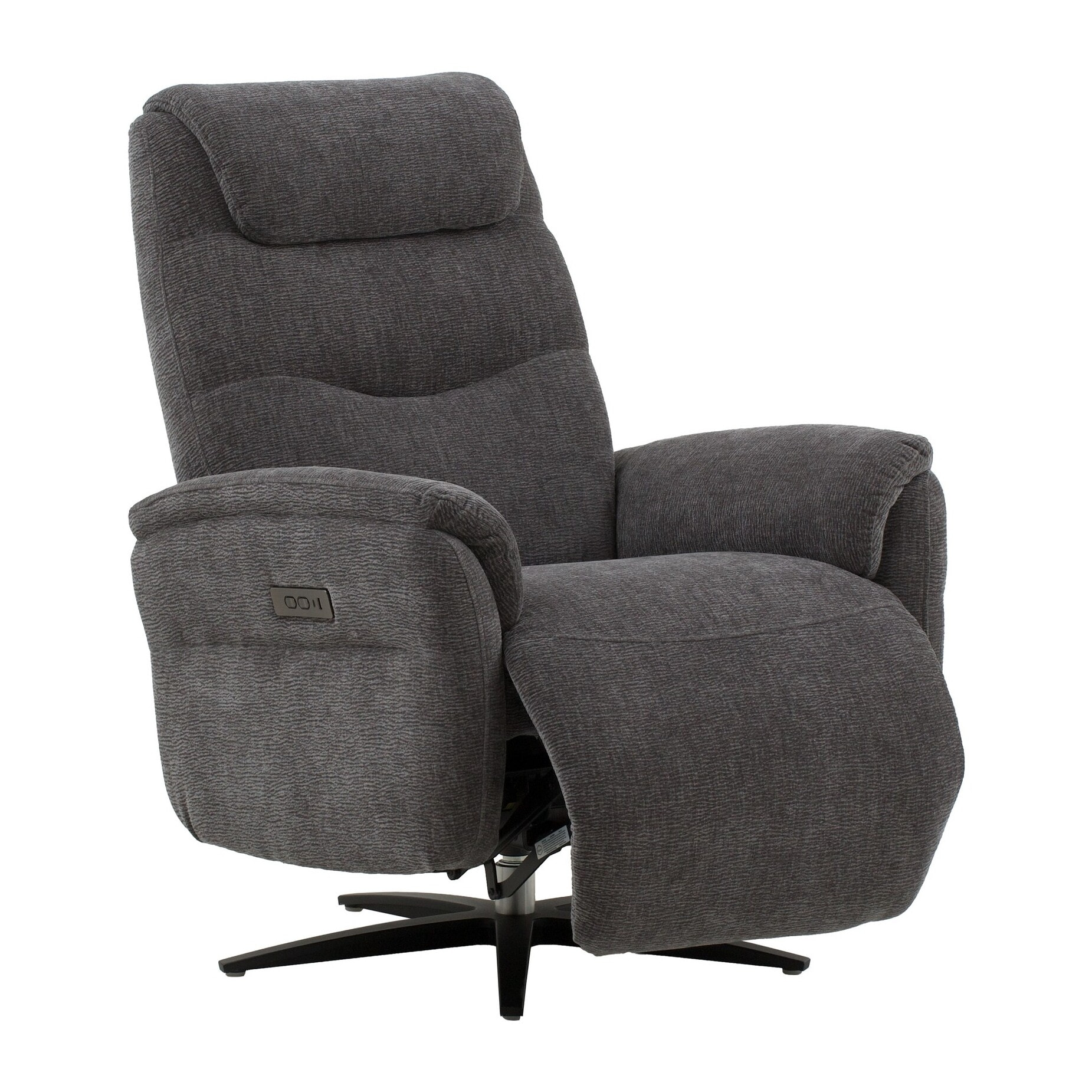 Poltrona reclinabile elettrica OSLO in tessuto grigio e base in metallo nero