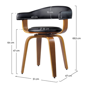 Chaise avec accoudoirs en cuir synthétique noir - Harold