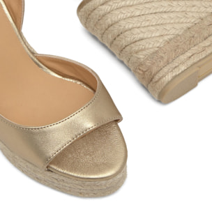 Sandalias de cuña de mujer Blair en piel metalizada con cierre de pulsera