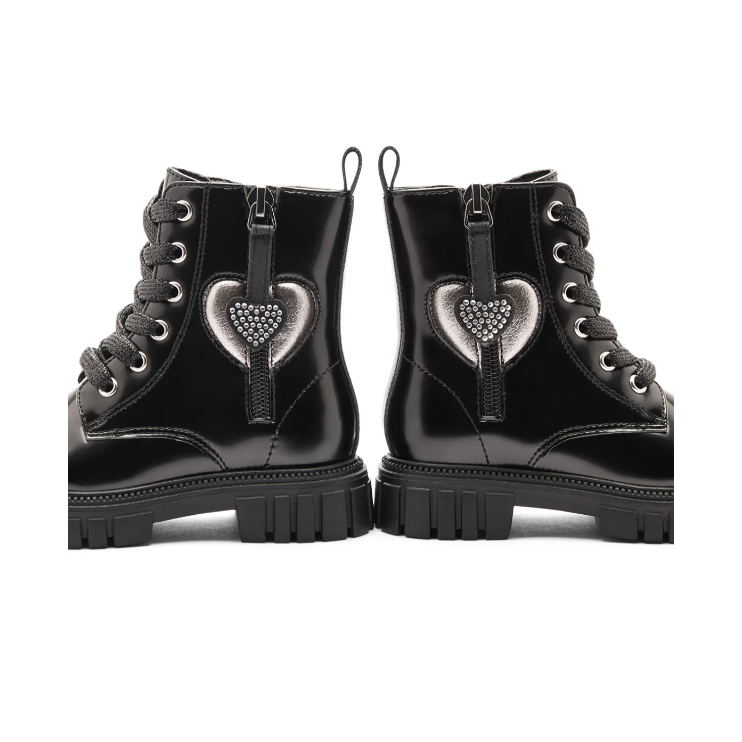 Stivali da bambina in stile militare con cerniera interna e stampa a cuore