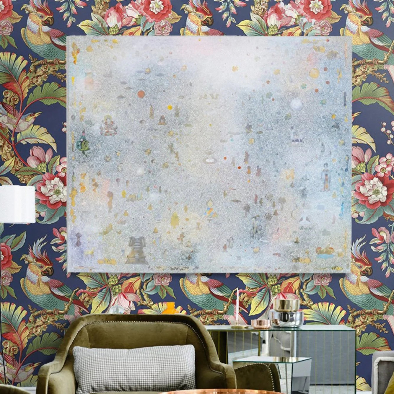 Carta da Parati Cinese in Blu con Uccellini